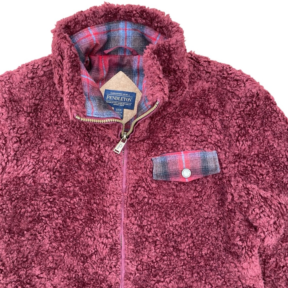 Pendleton Glacier Sherpa Fleece Jacket Womens Sm Burgundy Red Zip Up Fall Cozy